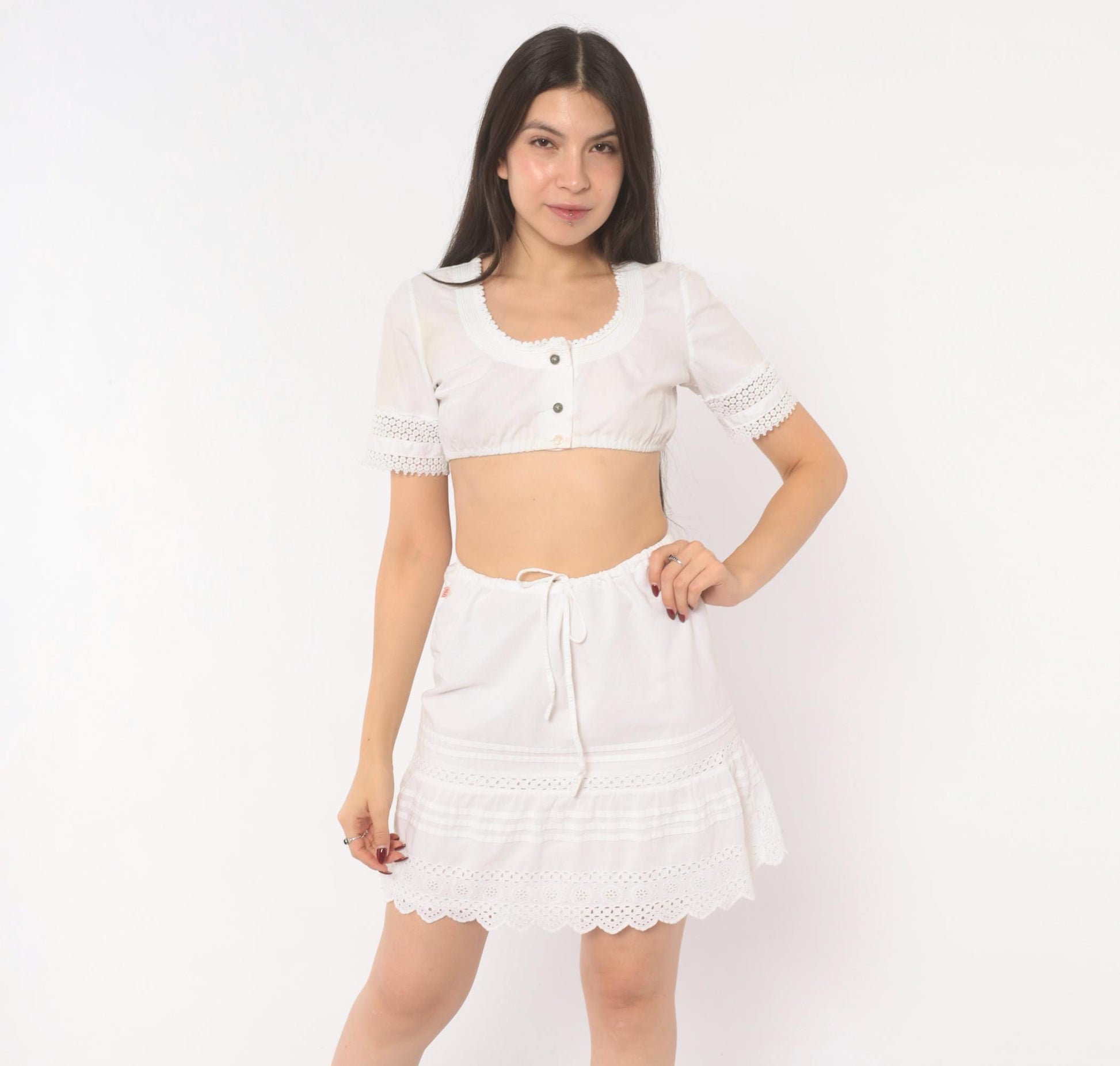2000s Hollister White Eyelet Mini Skirt Cotton Small S
