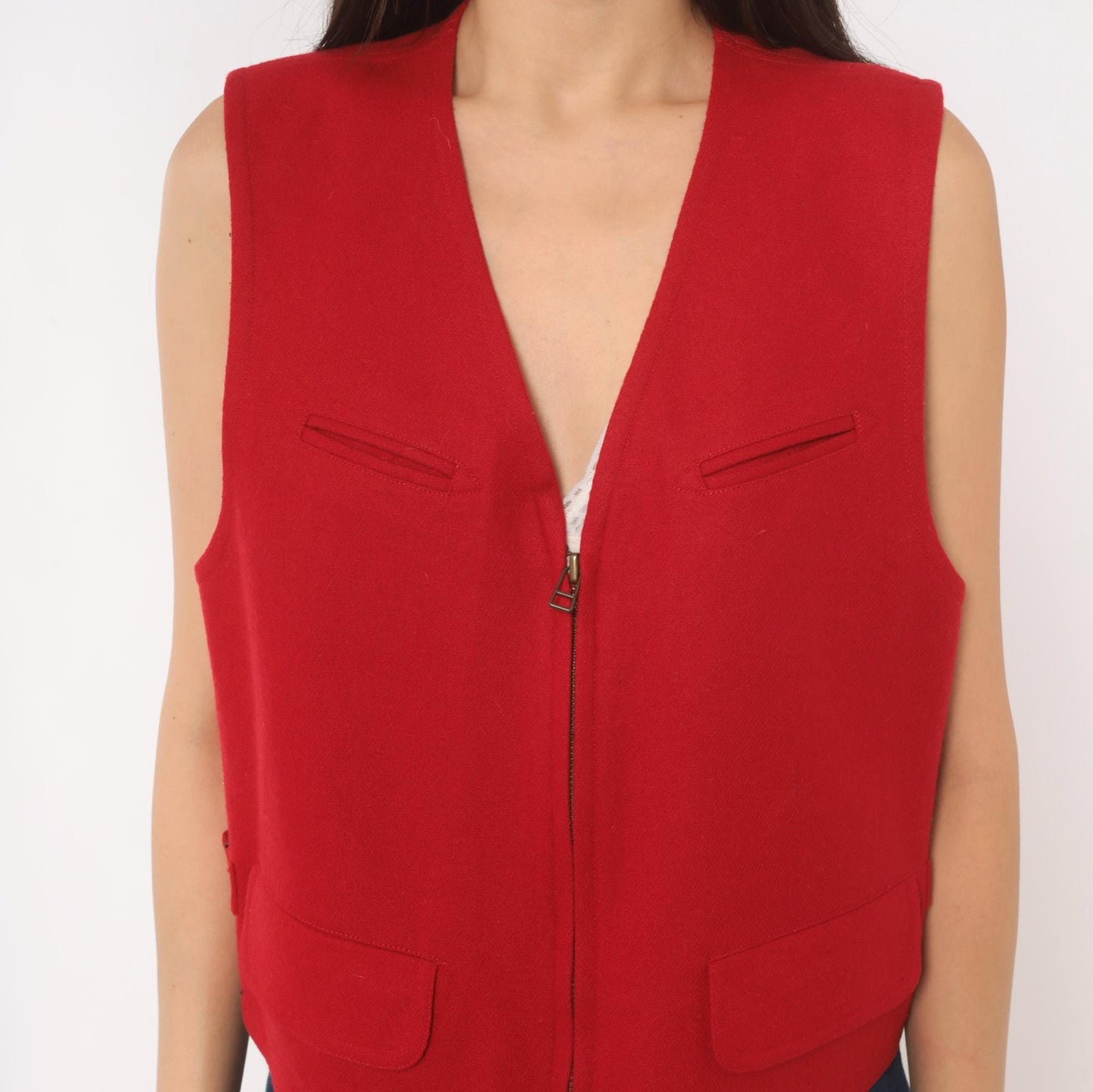 90s Wilderness Bound Liz Sport Red Wool Vest V Neck Zip Front Medium