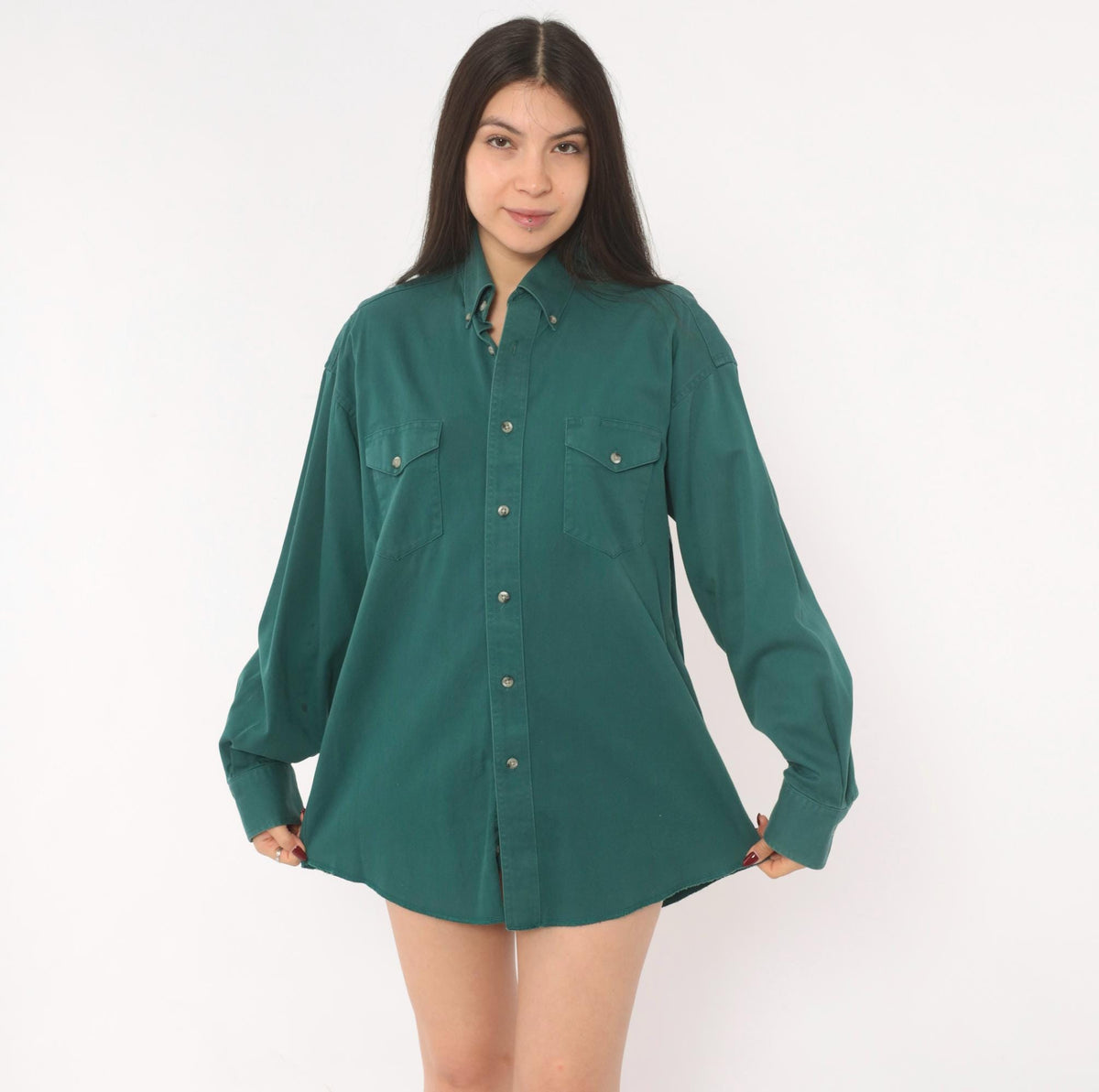 90s Wrangler Western Shirt Forest Green Cotton Button Down Long Sleeve Large