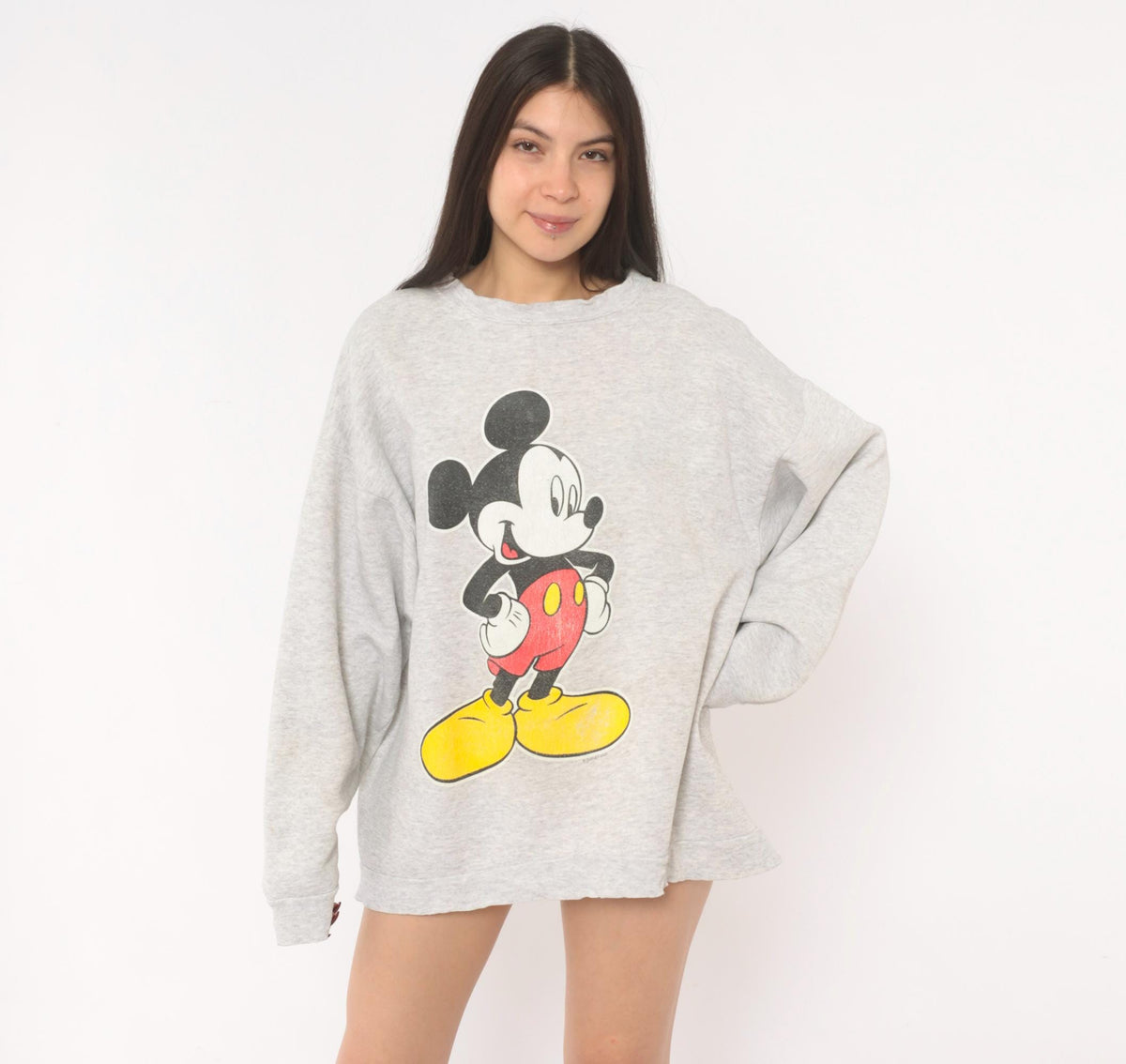 90s Mickey Mouse Sweatshirt Grey Heather Graphic Crewneck Cotton Extra Large XL