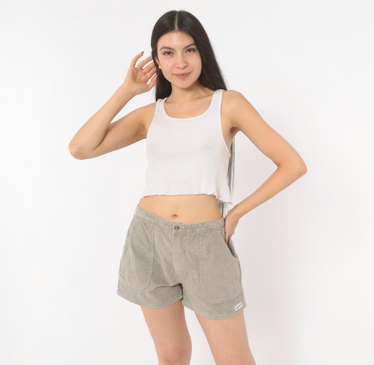 80s Stubbies Corduroy Shorts Grey Cotton Elastic Waist Medium