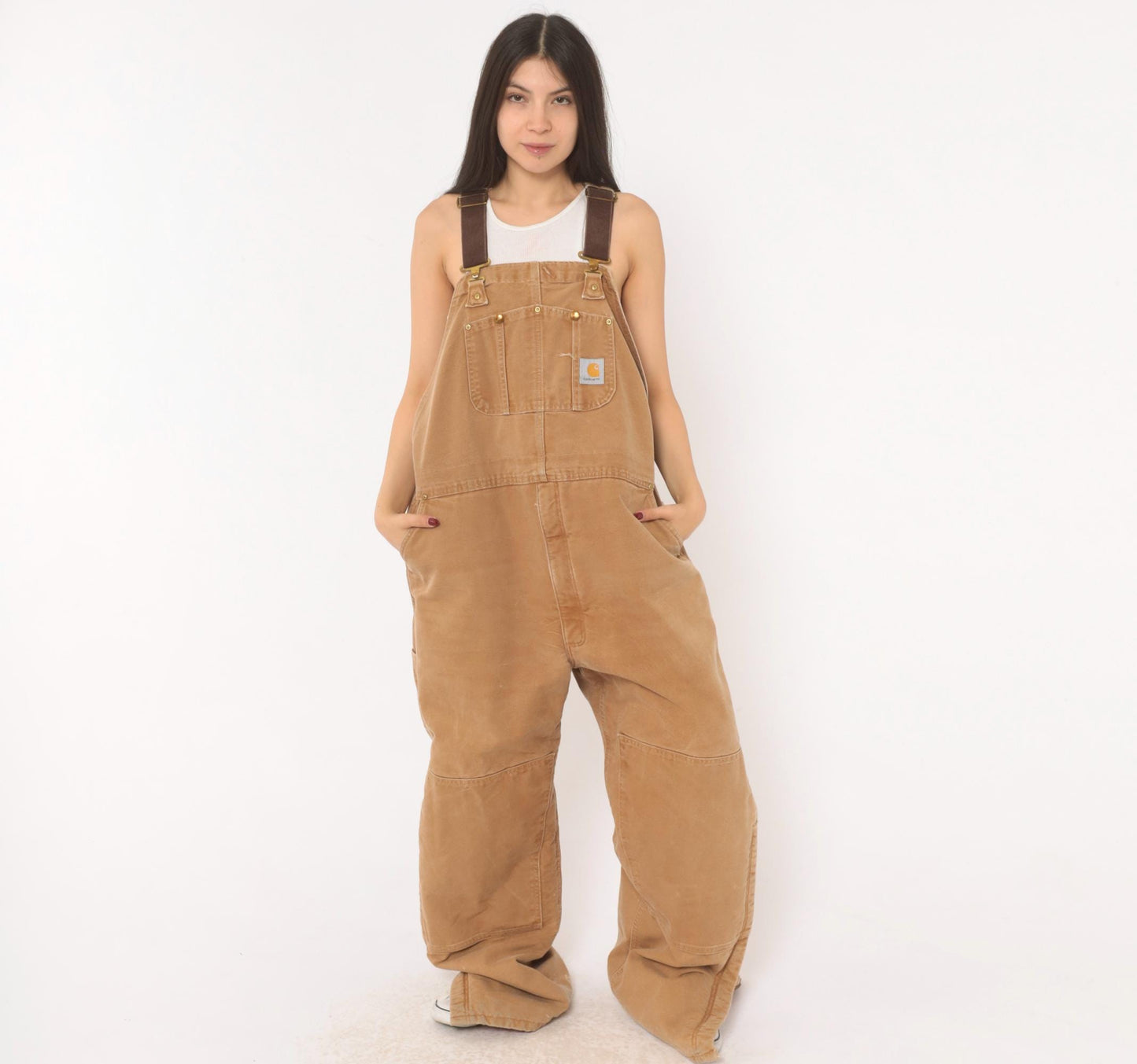 Y2K Carhartt Double Knee Bib Overalls Tan Duck Canvas Workwear XXXL