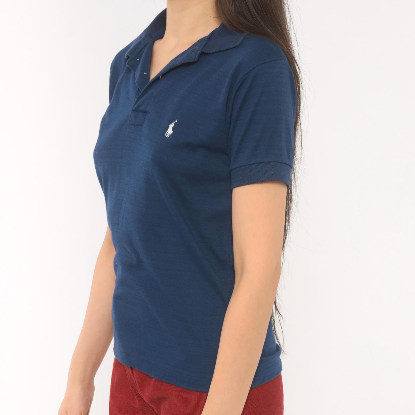 90s Ralph Lauren Polo Navy Cotton Short Sleeve V-Neck Shirt White Logo Extra Small XS
