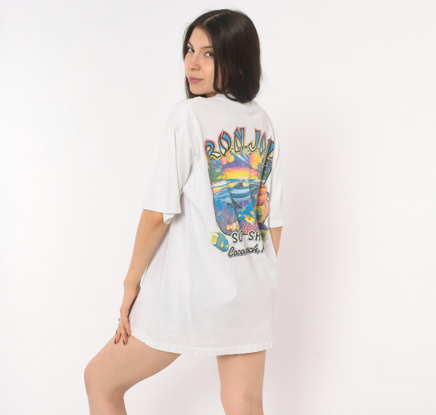 90s Ron Jon Surf Shop Tee White Cotton Graphic Cocoa Beach Large