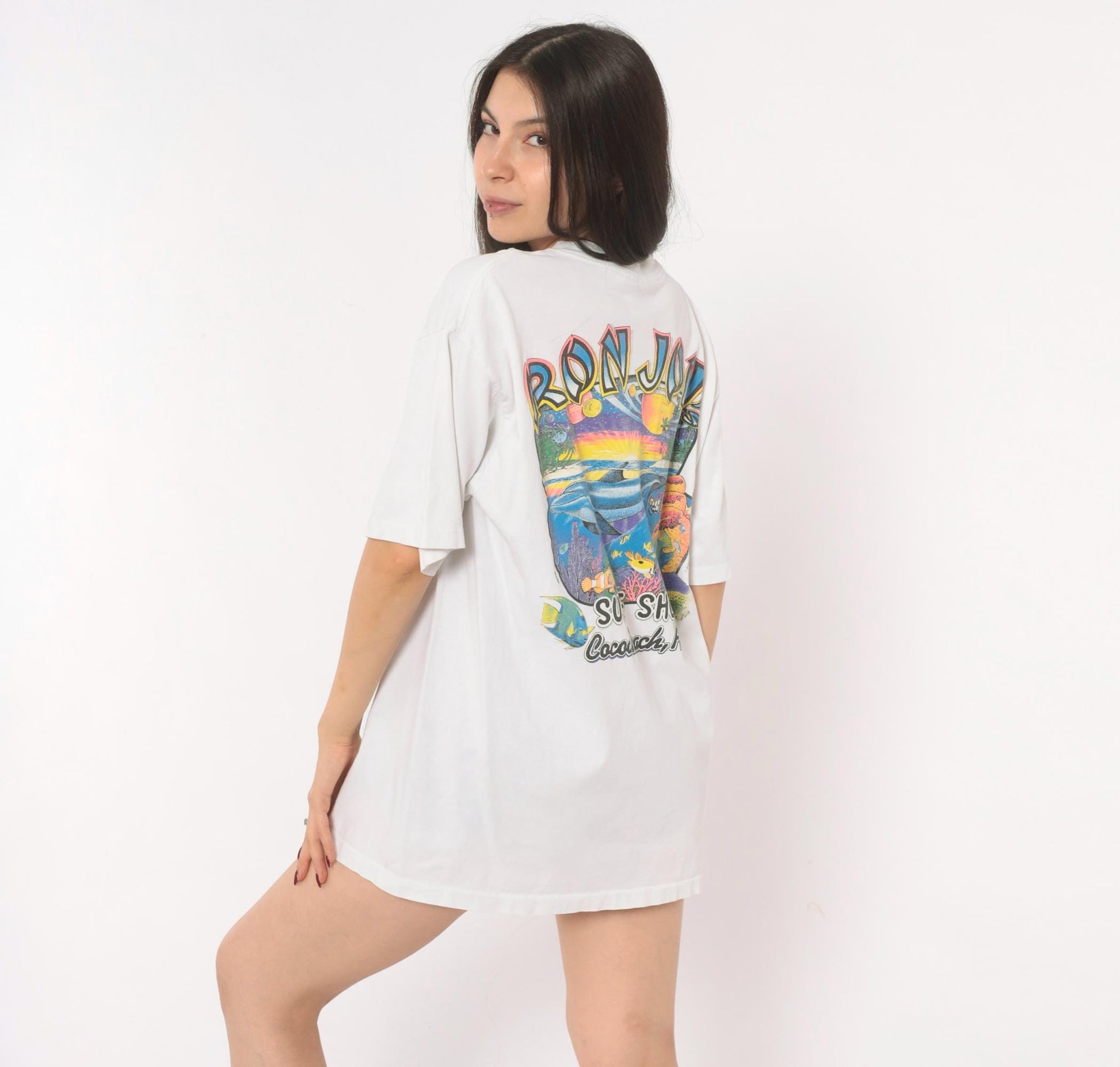 90s Ron Jon Surf Shop Tee White Cotton Graphic Cocoa Beach Large