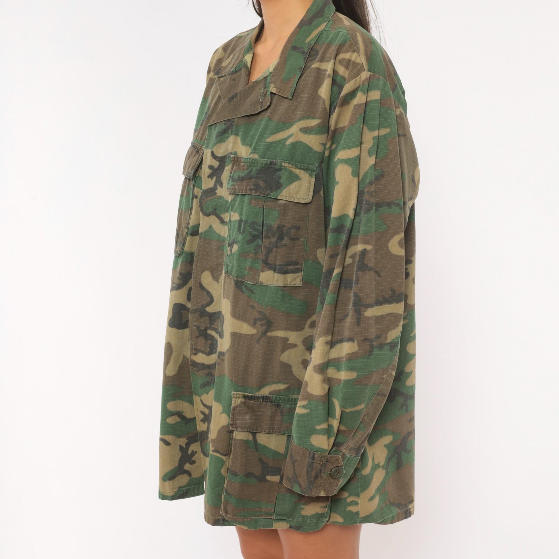 90s USMC Woodland Camouflage BDU Cotton Ripstop Shirt Extra Large