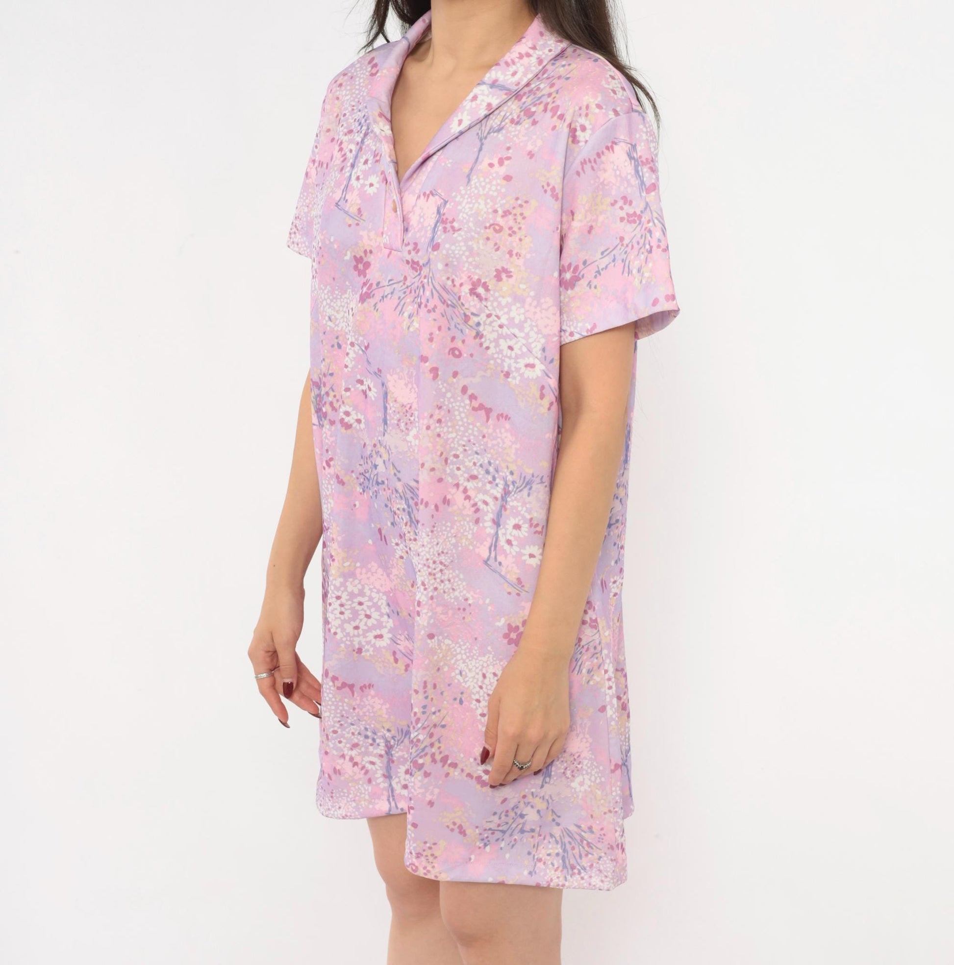 70s Lady Blair Floral Shift Dress Pink Lavender Watercolor Mini Extra Large