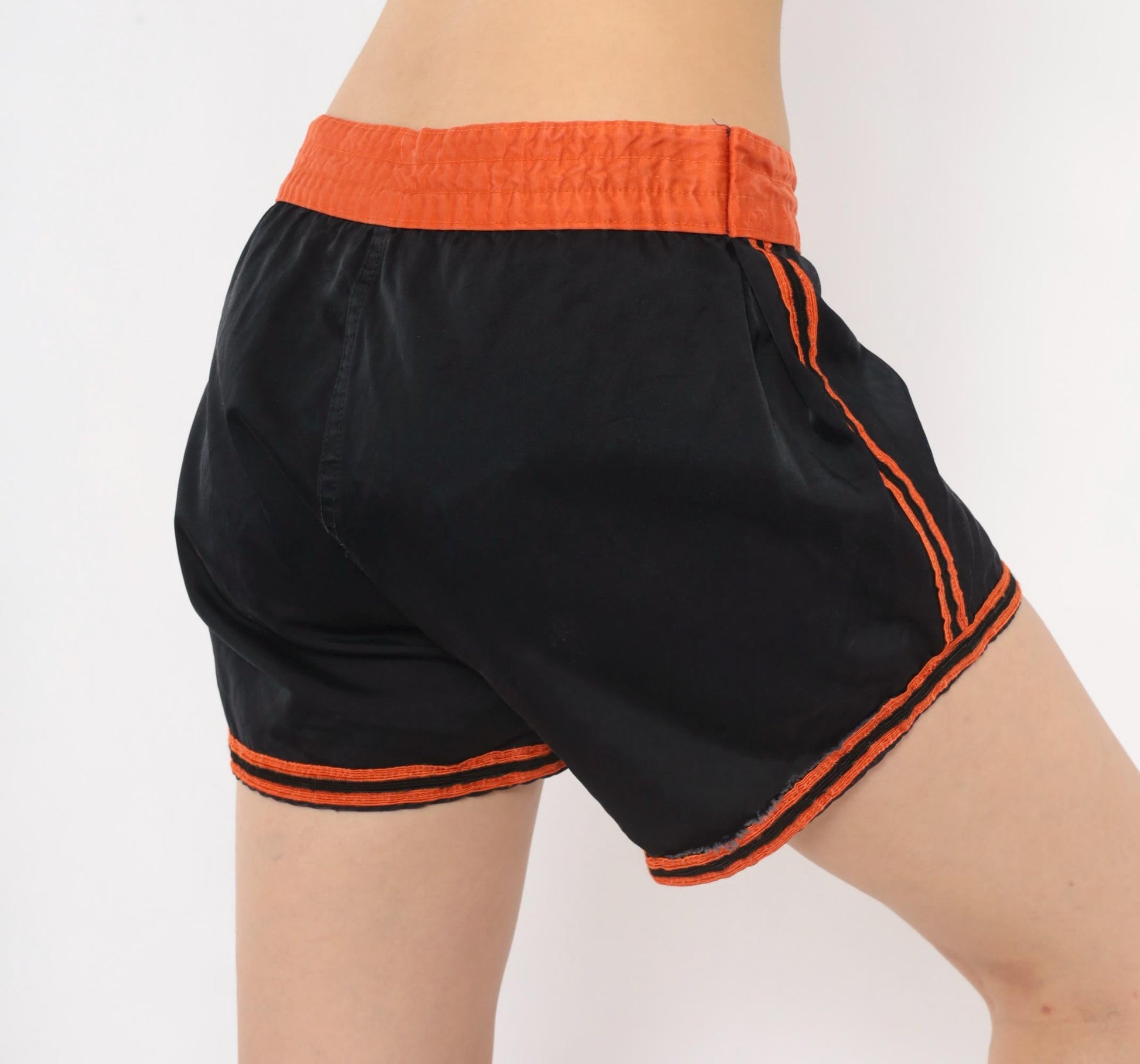 70s Mason Black Athletic Shorts Orange Stripe High-Waist Dolphin Medium M