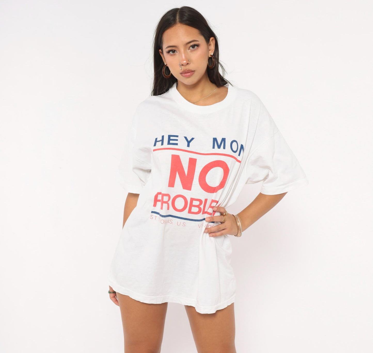 90s Hey Mon No Problem St Thomas Virgin Islands Graphic Tee White Cotton XL