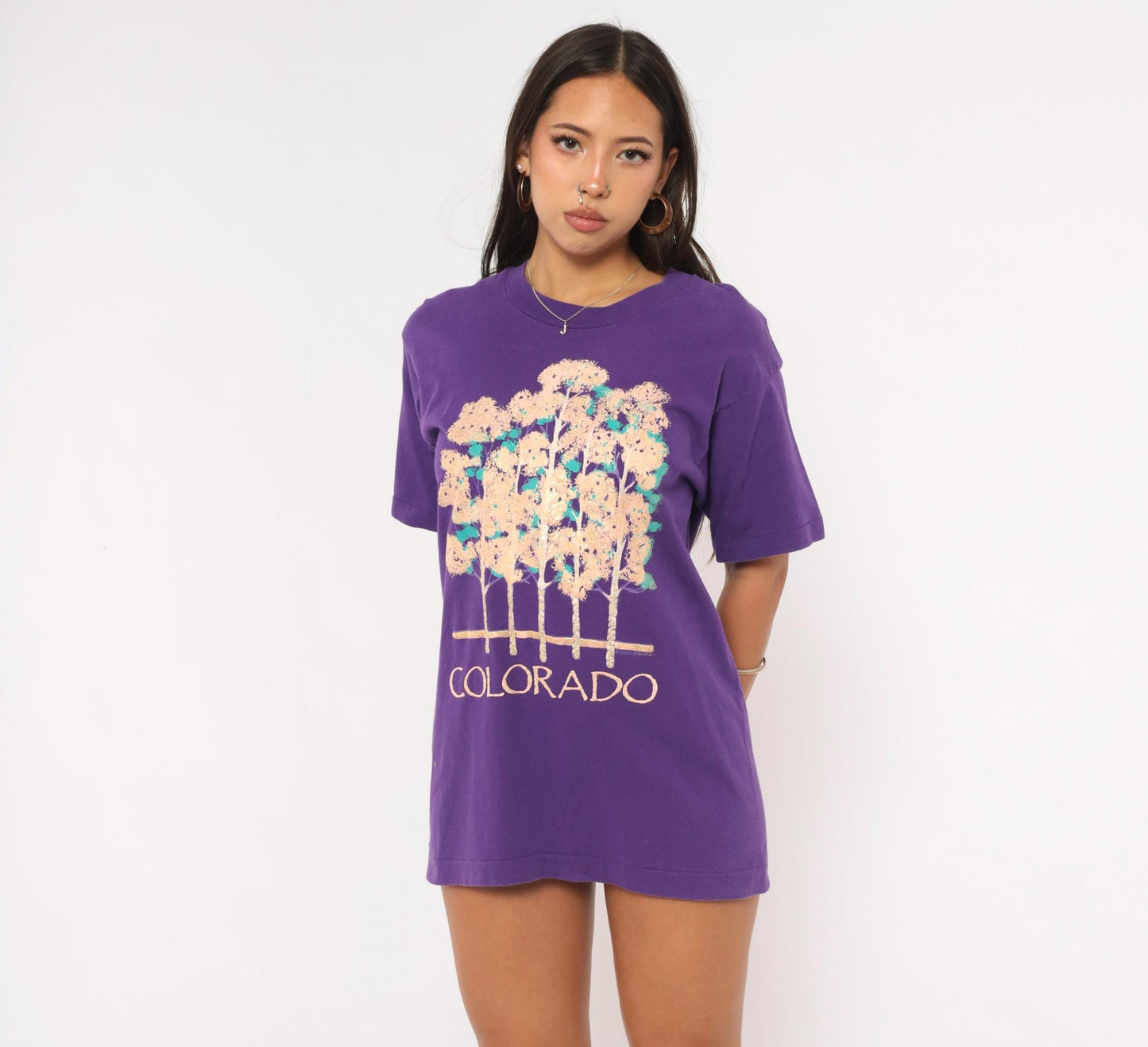 90s Colorado Aspen Trees Graphic Tee Fruit Of The Loom Purple Cotton Medium