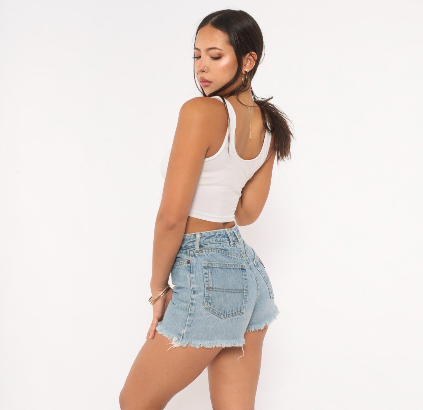 90s Guess Denim Cutoff Shorts Light Wash High Waisted Frayed Hem Small