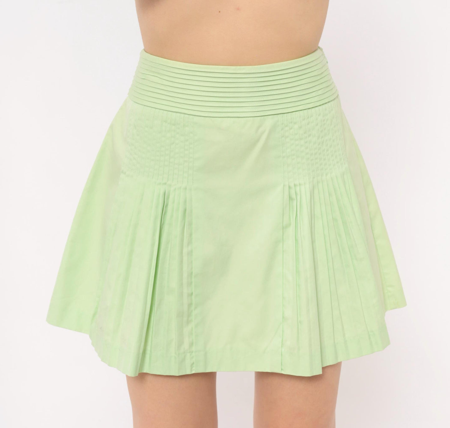 J.Crew Mint Green Pleated Mini Skirt Pintuck A-Line Cotton Extra Small XS