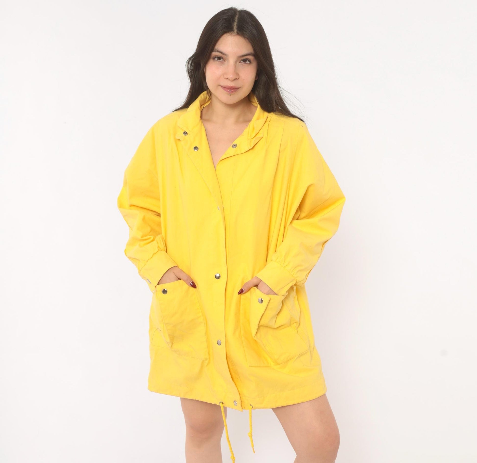 80s Pacer Yellow Cotton Parka Snap Front Stand Collar Windbreaker Small