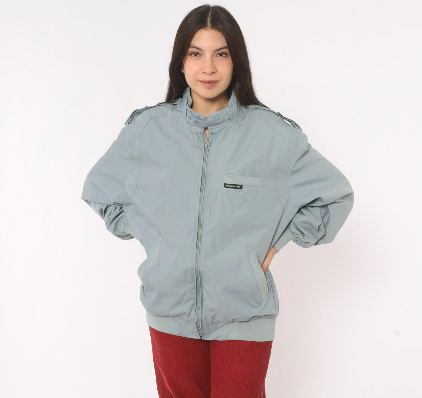 80s Members Only Racer Jacket Grey Bomber Zip Snap Collar Extra Large XL