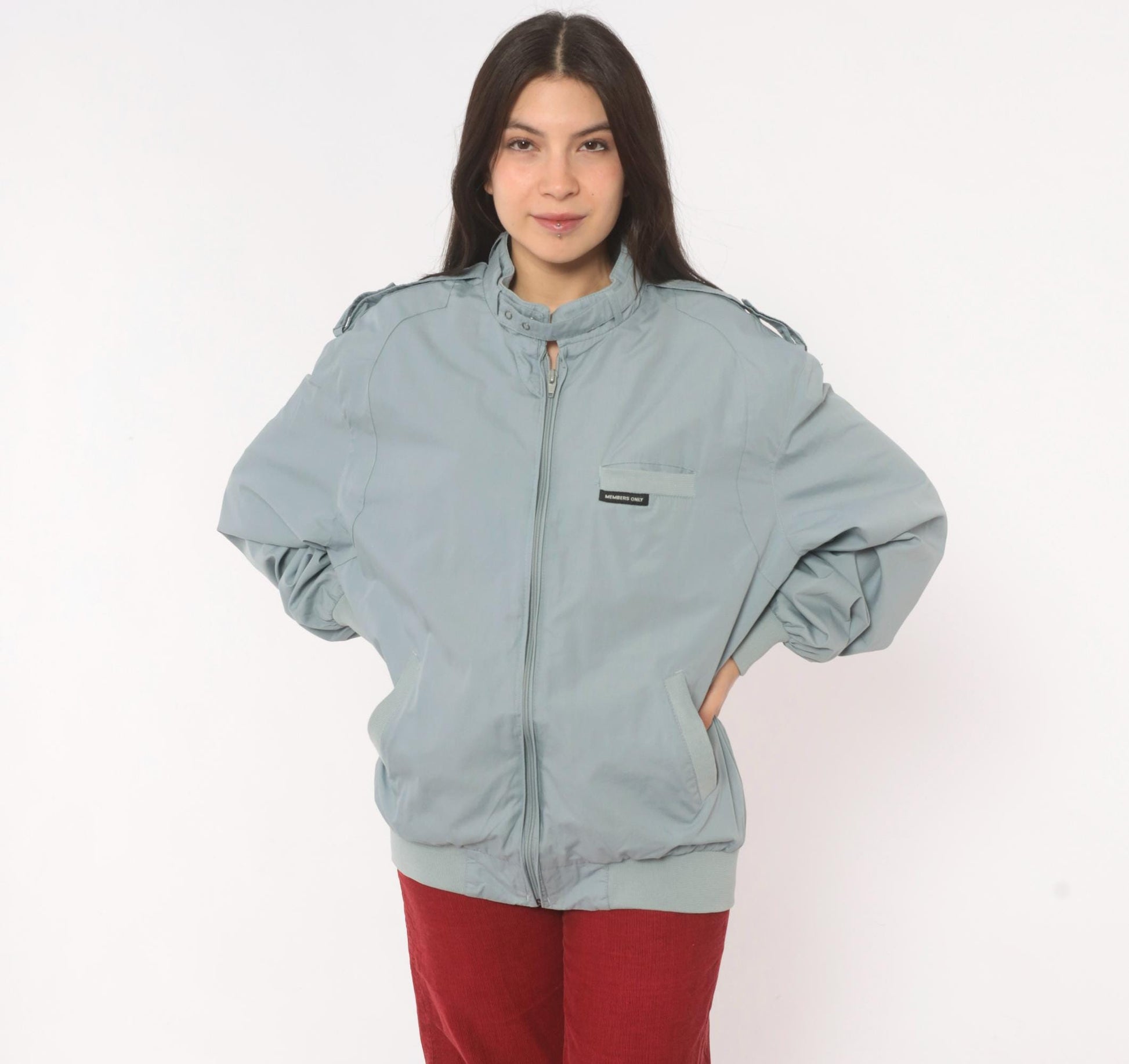 80s Members Only Racer Jacket Grey Bomber Zip Snap Collar Extra Large XL