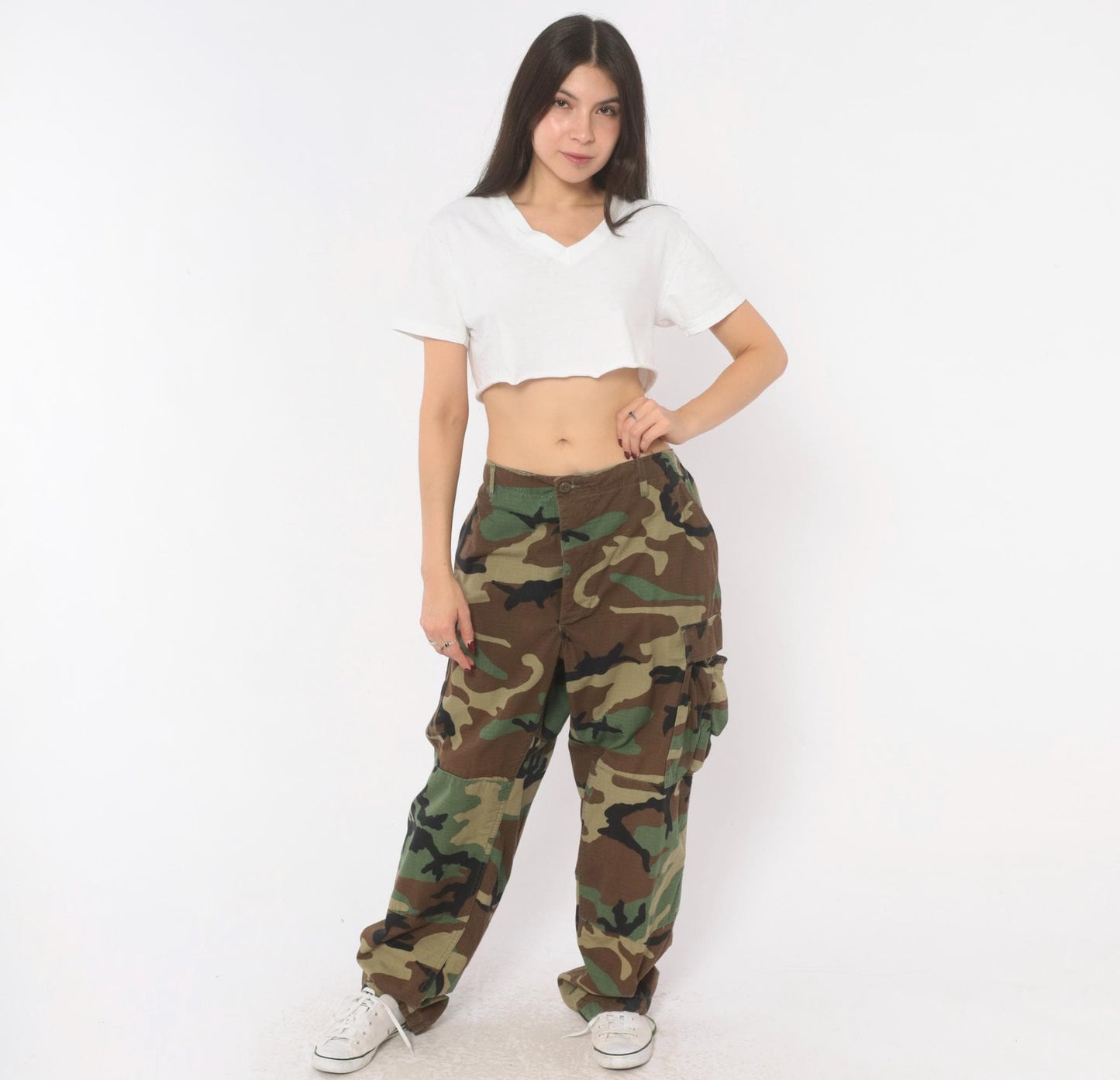 Y2K Woodland Camo Cargo Pants Olive Brown Ripstop Military BDU Large L