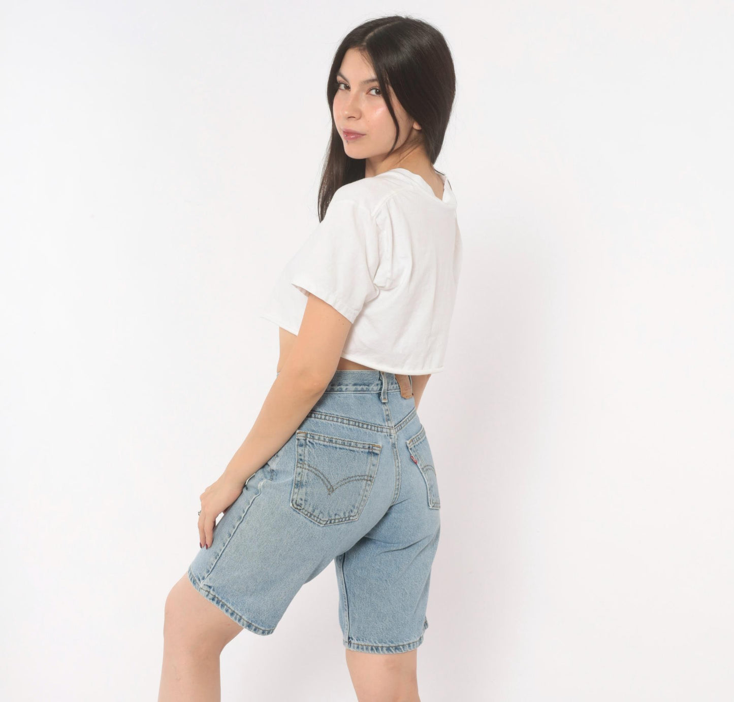 Levi's 570 Denim Shorts Light Wash High Rise Bermuda Y2K Small 27