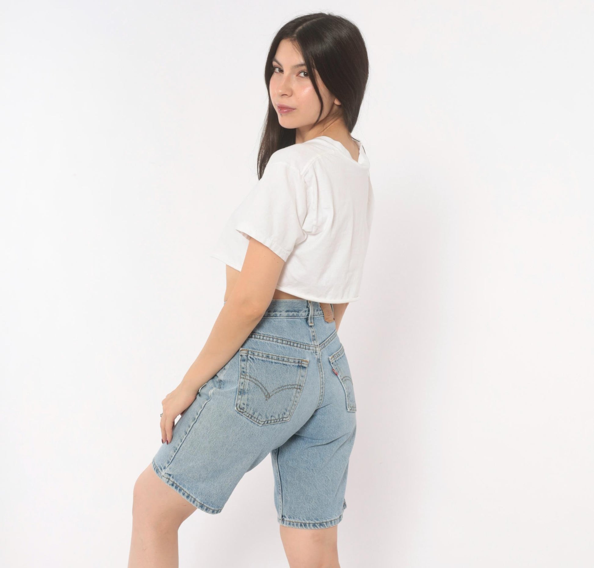 Levi's 570 Denim Shorts Light Wash High Rise Bermuda Y2K Small 27