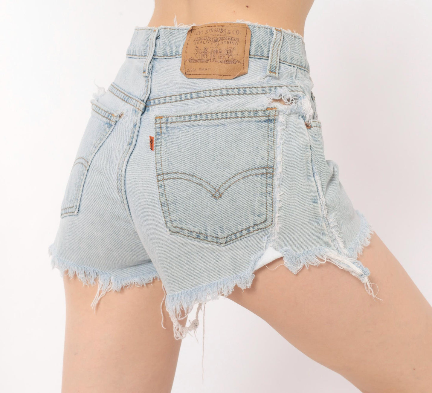 90s Levi's Cutoff Denim Shorts Light Wash High Rise Button Fly Small