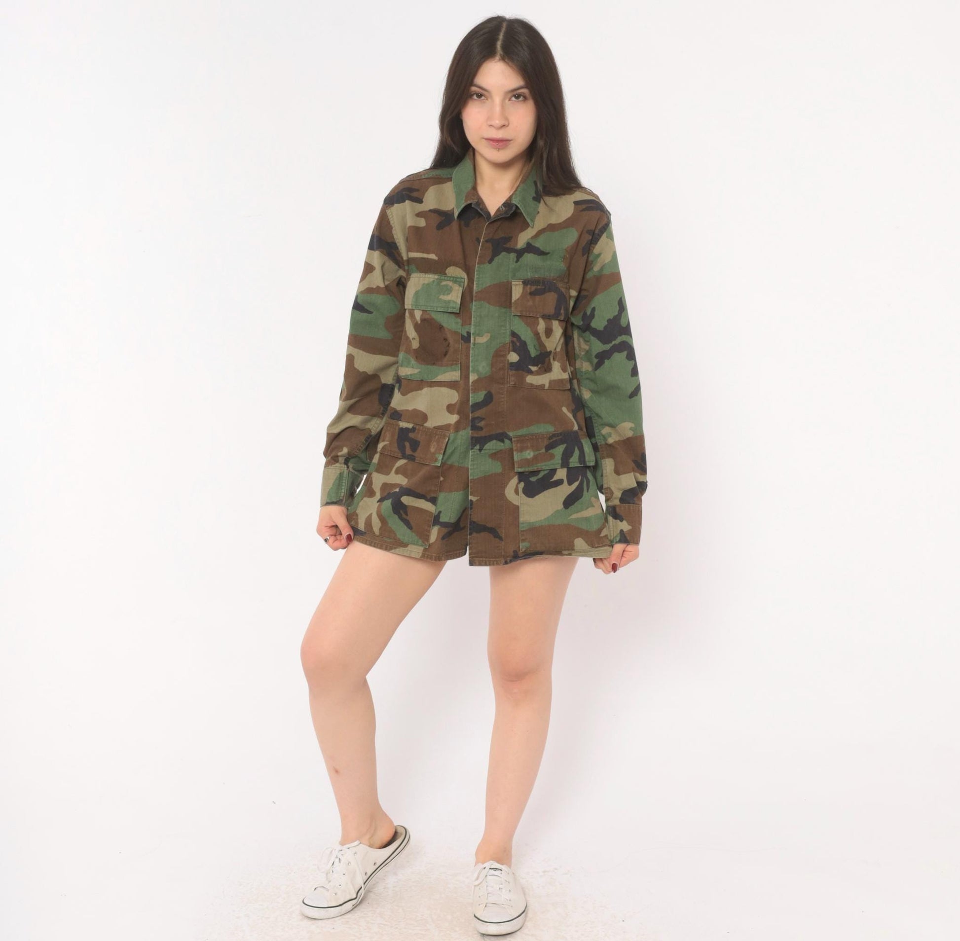 90s Woodland Camo BDU Shirt Terry Manufacturing Co Button Front Small
