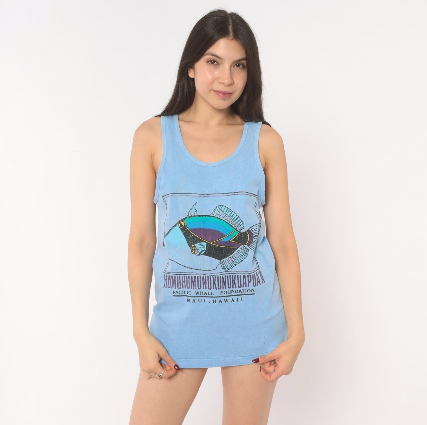 90s Fruit of the Loom Humuhumunukunukuapua'a Tank Top Light Blue Small