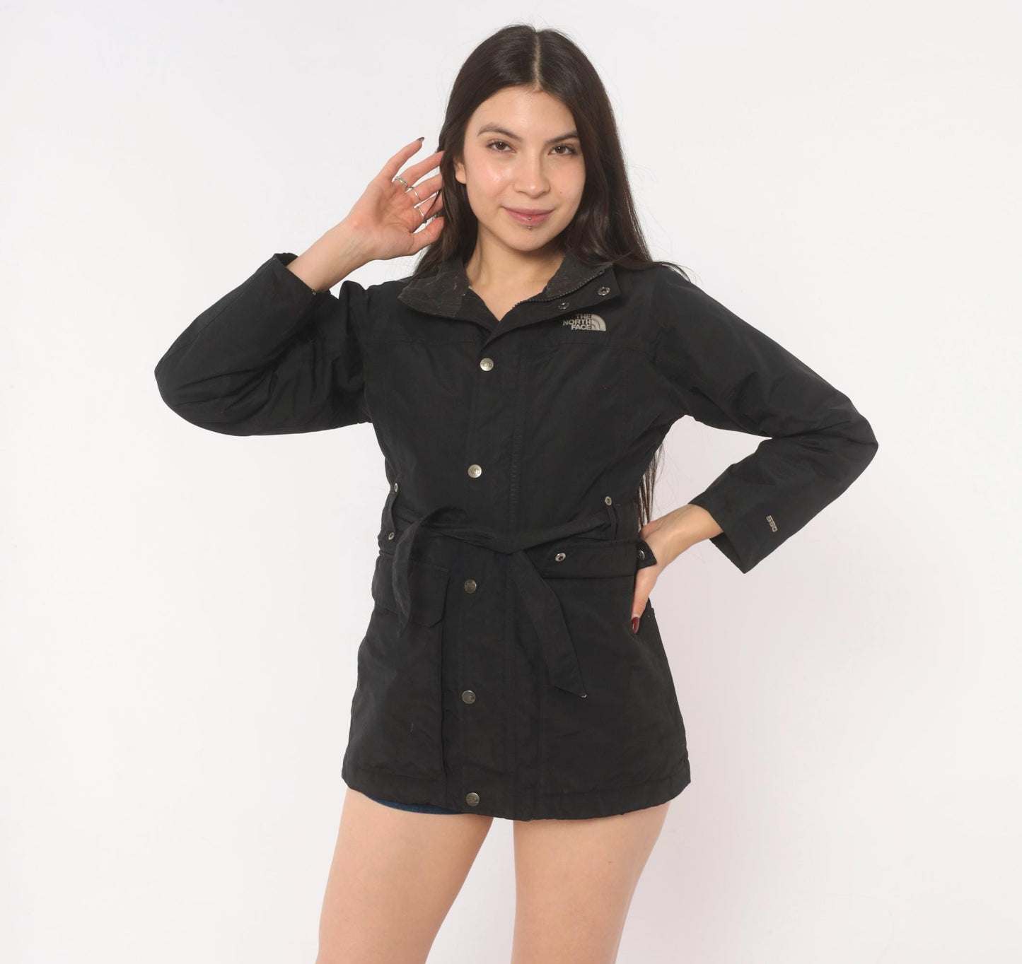 90s The North Face Black Down Jacket Snap Waist Puffer XS