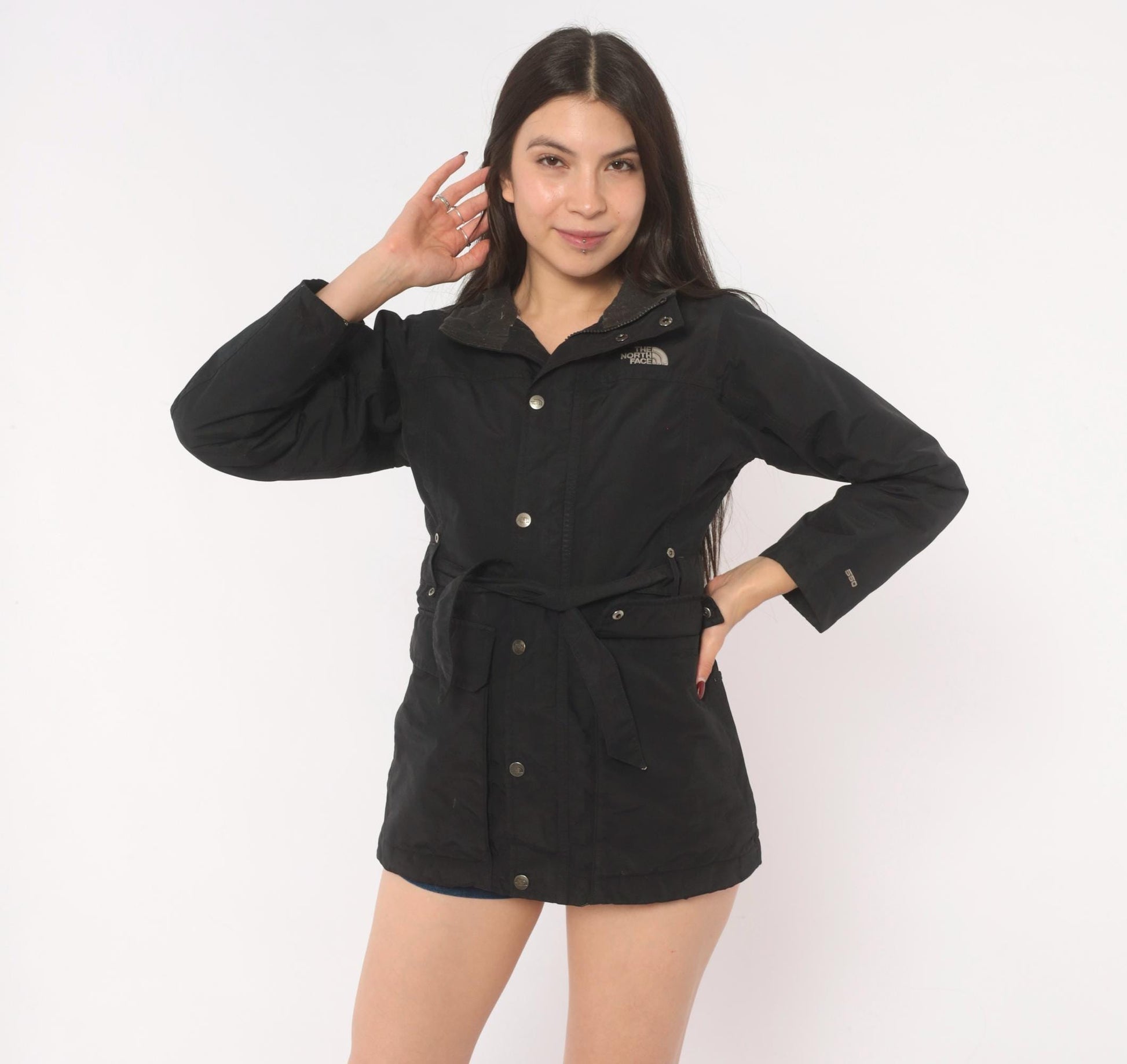 90s The North Face Black Down Jacket Snap Waist Puffer XS