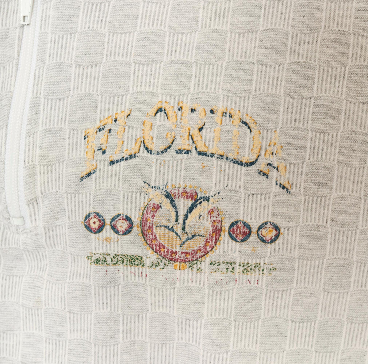 90s Tropical Casuals Florida Half-Zip Pullover Grey Cotton Waffle Knit Large