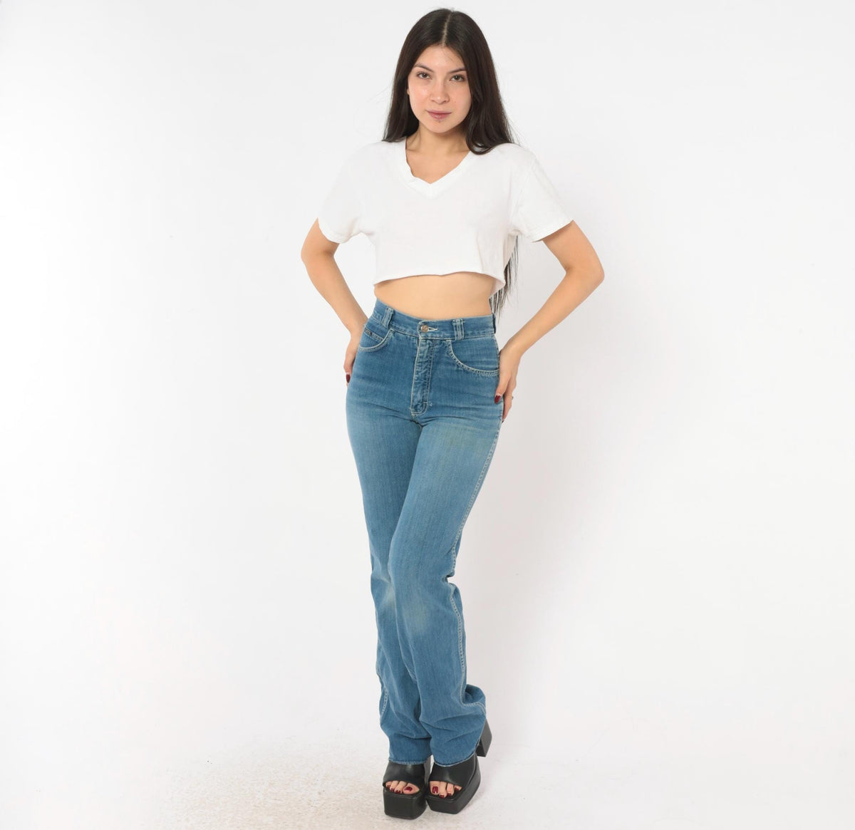 80s Flyers High Waist Straight Leg Jeans Medium Wash Cotton Blue Extra Small XS