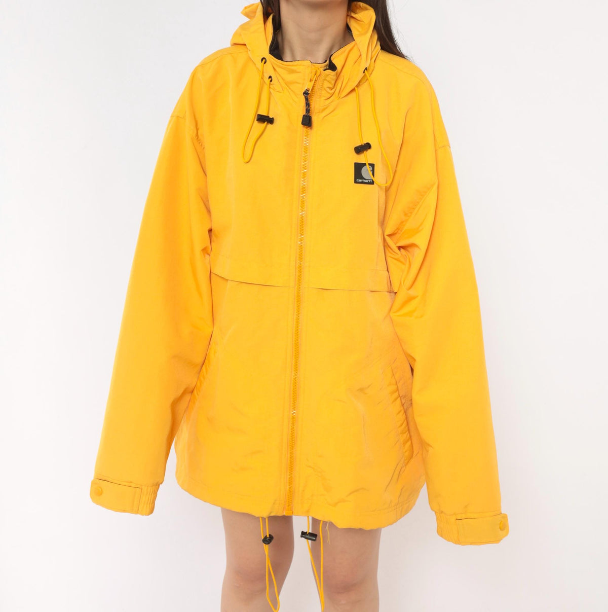2000s Carhartt Yellow Hooded Windbreaker Jacket Storm Flap XXL