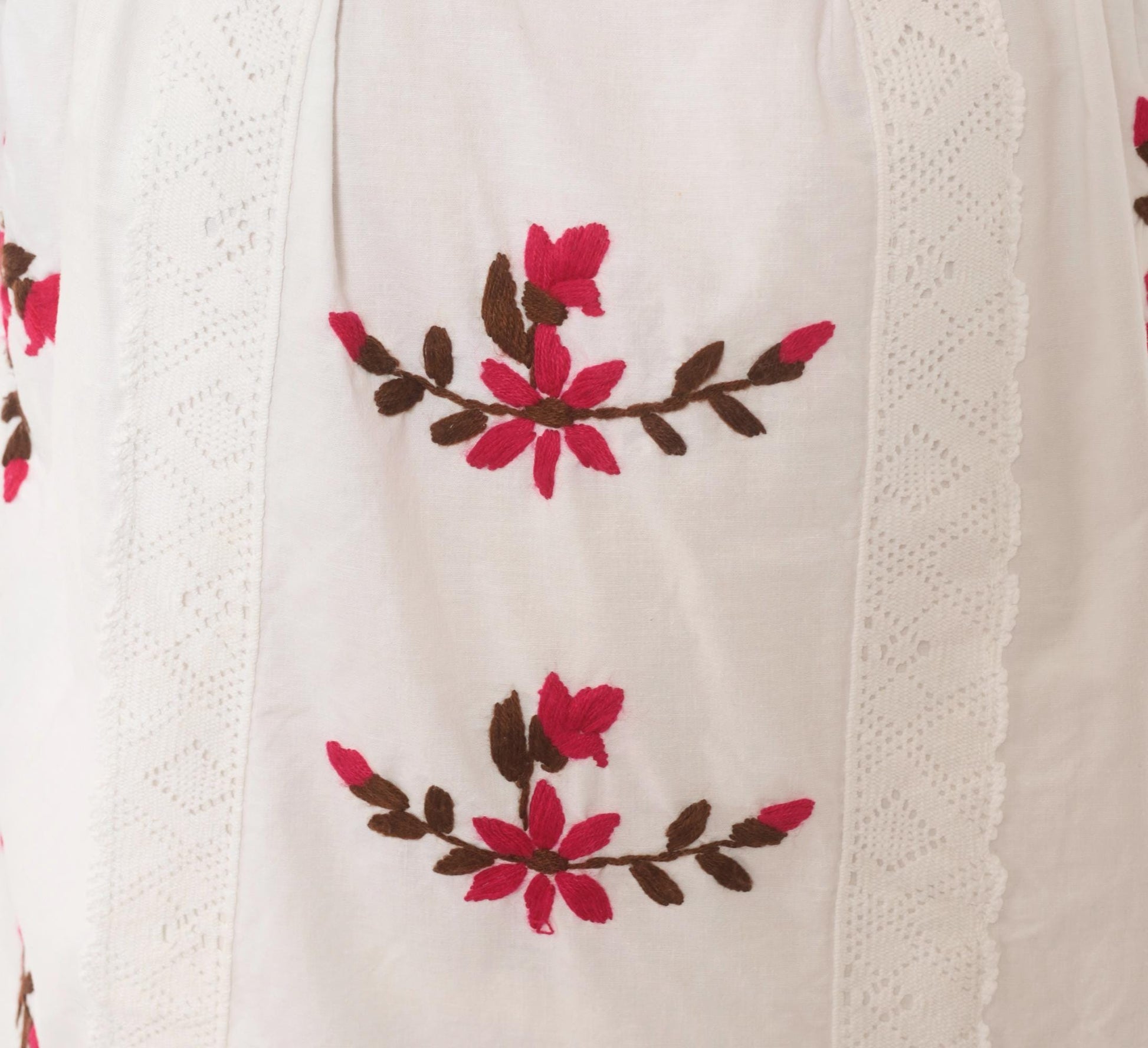 90s White Cotton Peasant Blouse Embroidered Floral Square Neck Puff Sleeve Medium