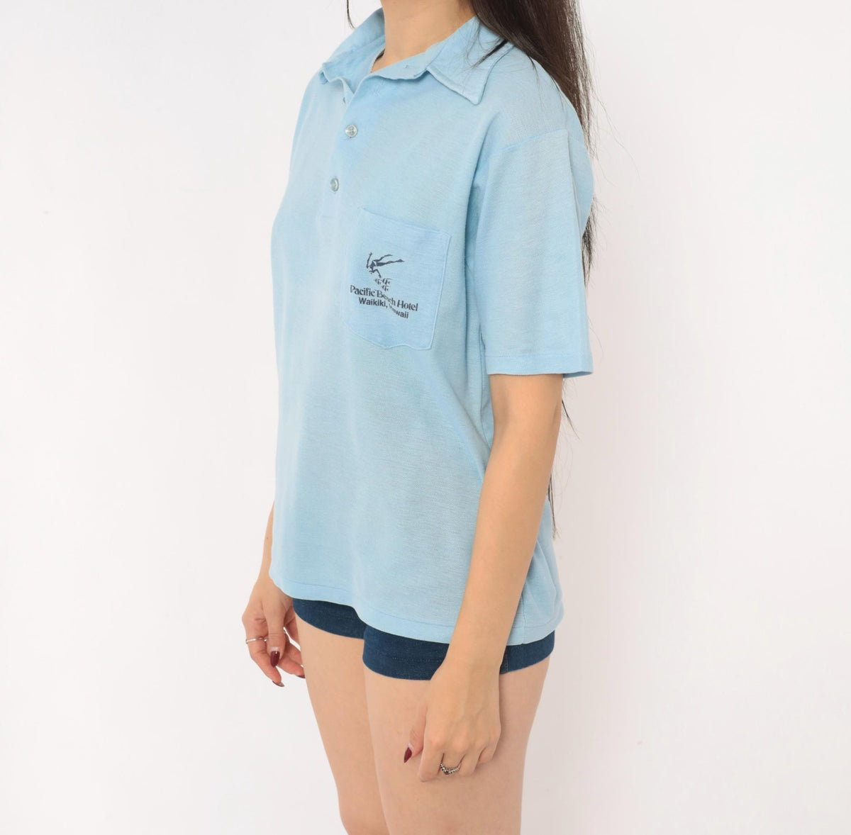 80s Waikiki Pacific Beach Hotel Polo Shirt Light Blue Cotton Medium