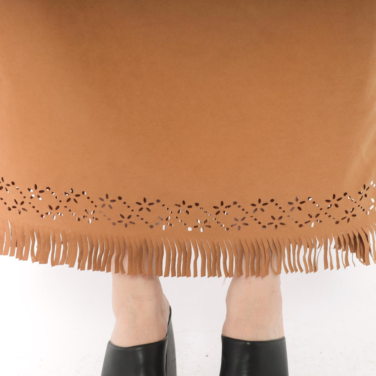 Jessica Howard 2000s Tan Faux Suede Maxi Dress Beaded Scoop Neck Fringe Medium M