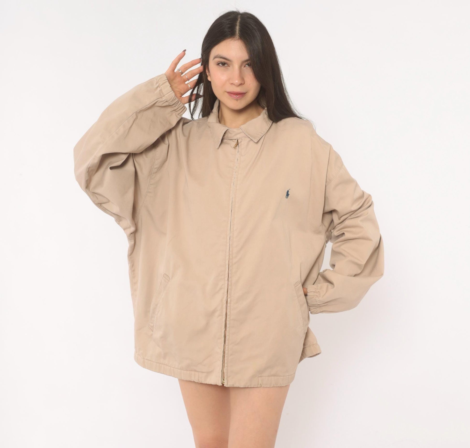 Ralph Lauren Harrington Jacket 90s Tan Cotton Zip Windbreaker XXL