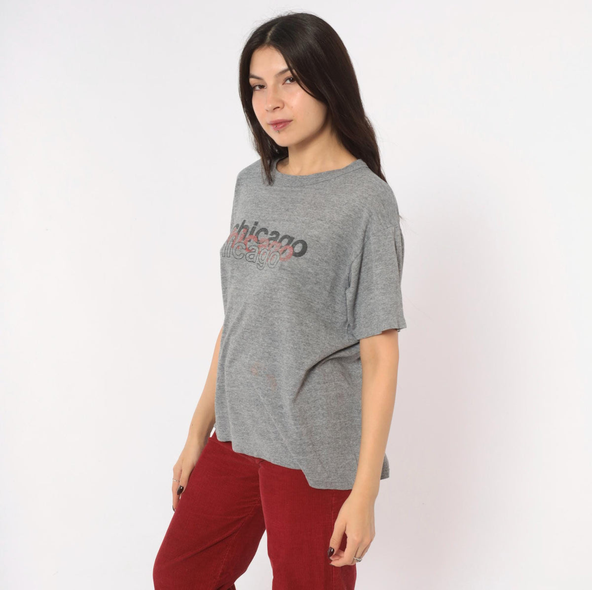 90s Russell Athletic Chicago Graphic Tee Grey Heather Cotton Medium