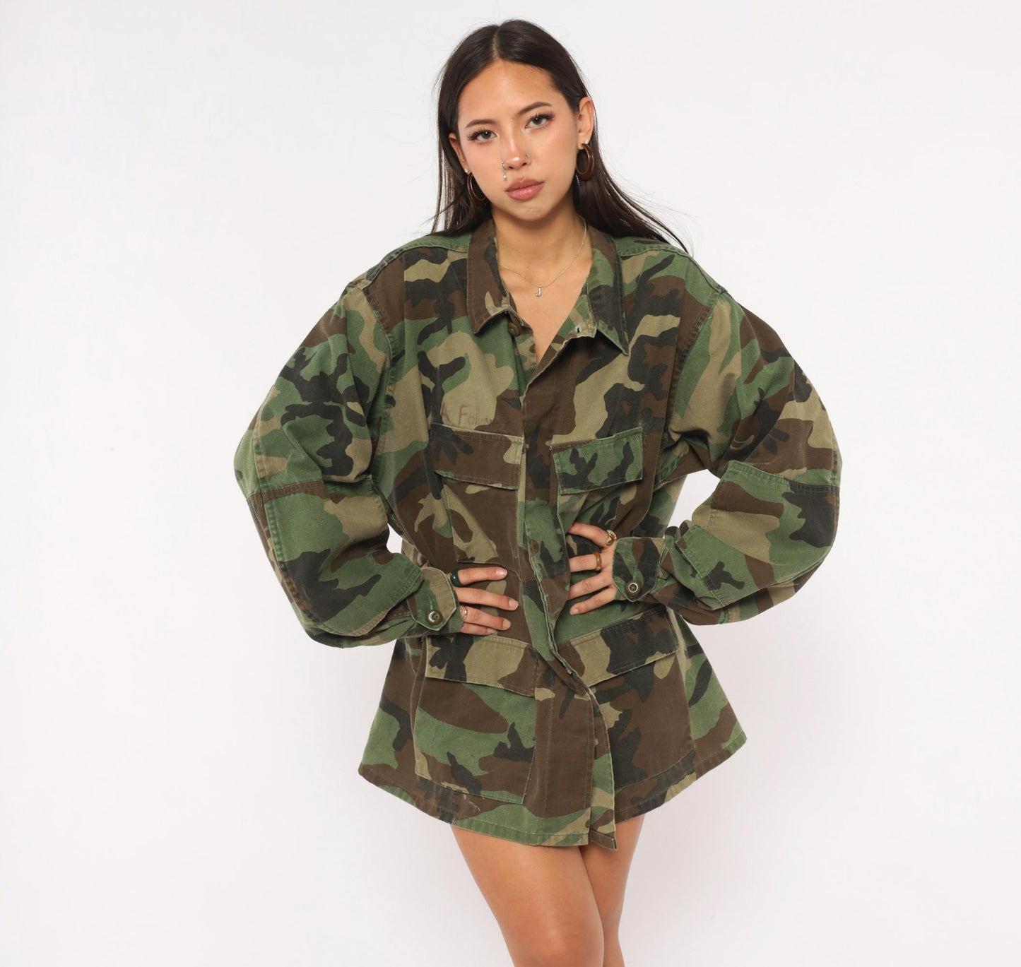 90s Propper Woodland Camo BDU Shirt Jacket Olive Brown Utility Extra Large XL