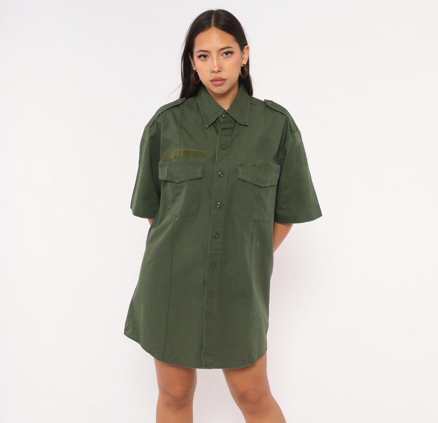 90s Camco Military Shirt Olive Green Button-Up Utility Epaulette Extra Large