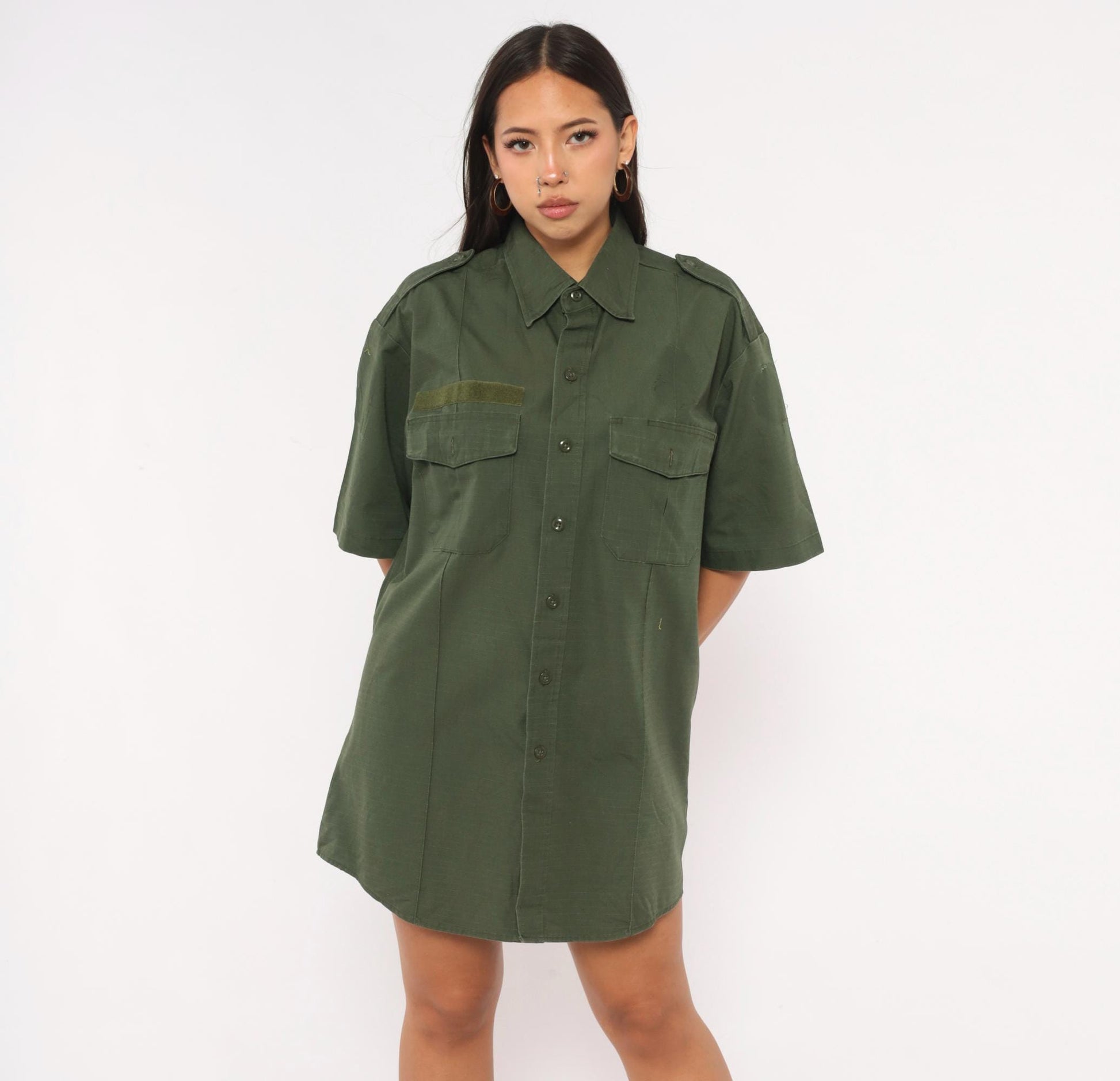 90s Camco Military Shirt Olive Green Button-Up Utility Epaulette Extra Large