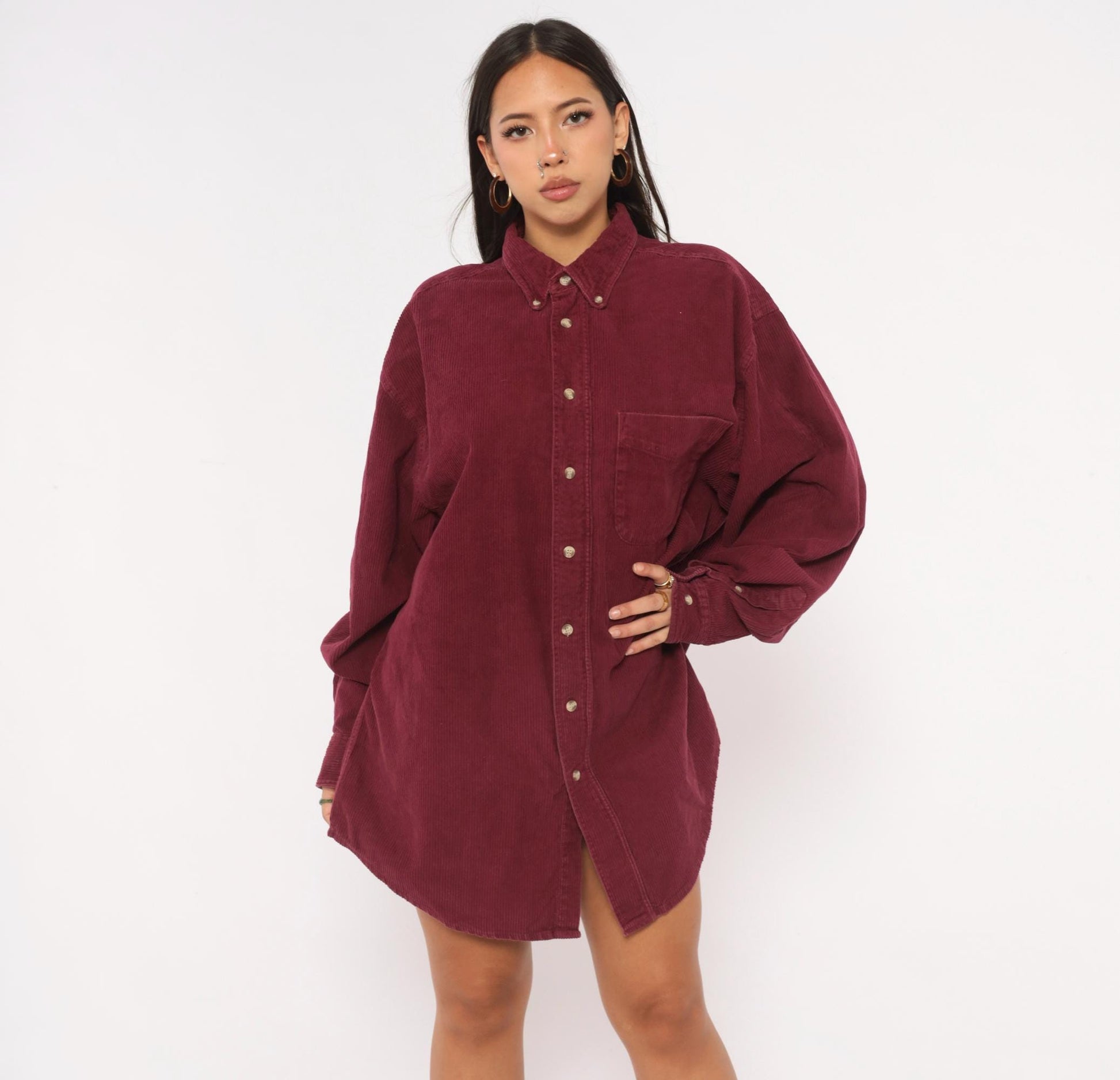 90s Fargo Clothing Burgundy Corduroy Button-Down Shirt Long Sleeve Large L