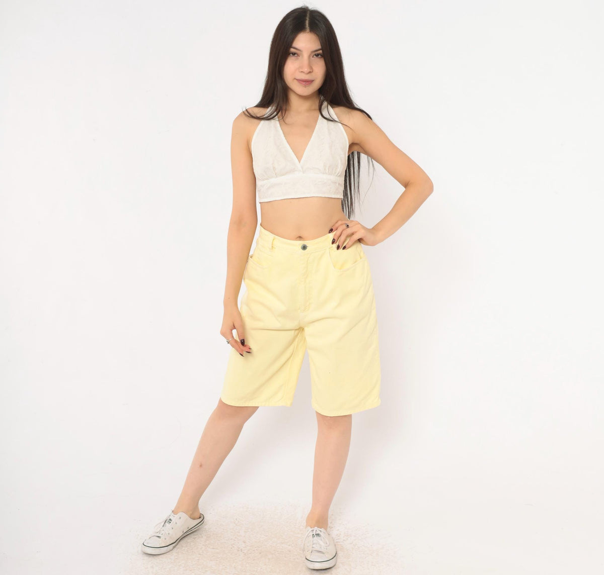 90s Paris Sportclub Yellow Denim Shorts High Waisted Cotton Bermuda Medium