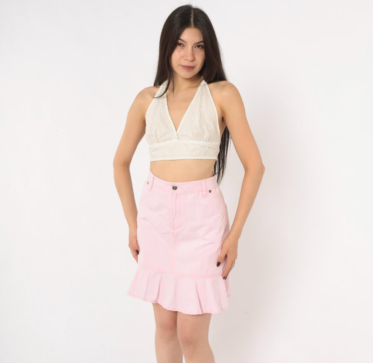 90s Faded Glory Pink Cotton Skort High Waist Ruffled Mini Extra Large XL
