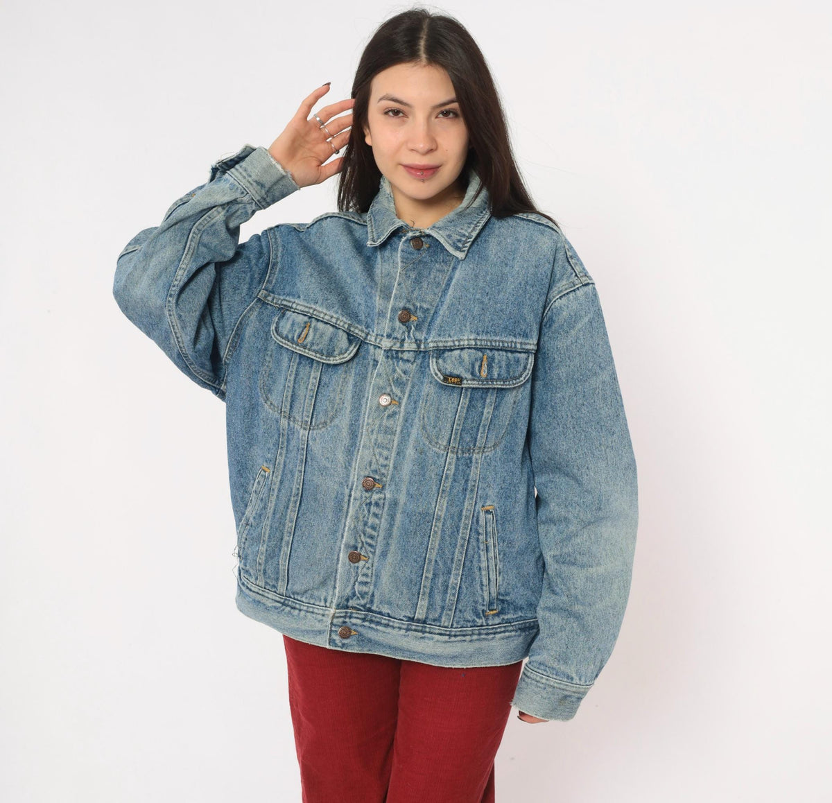 90s Lee Light Wash Denim Jacket Cotton Button Front Medium