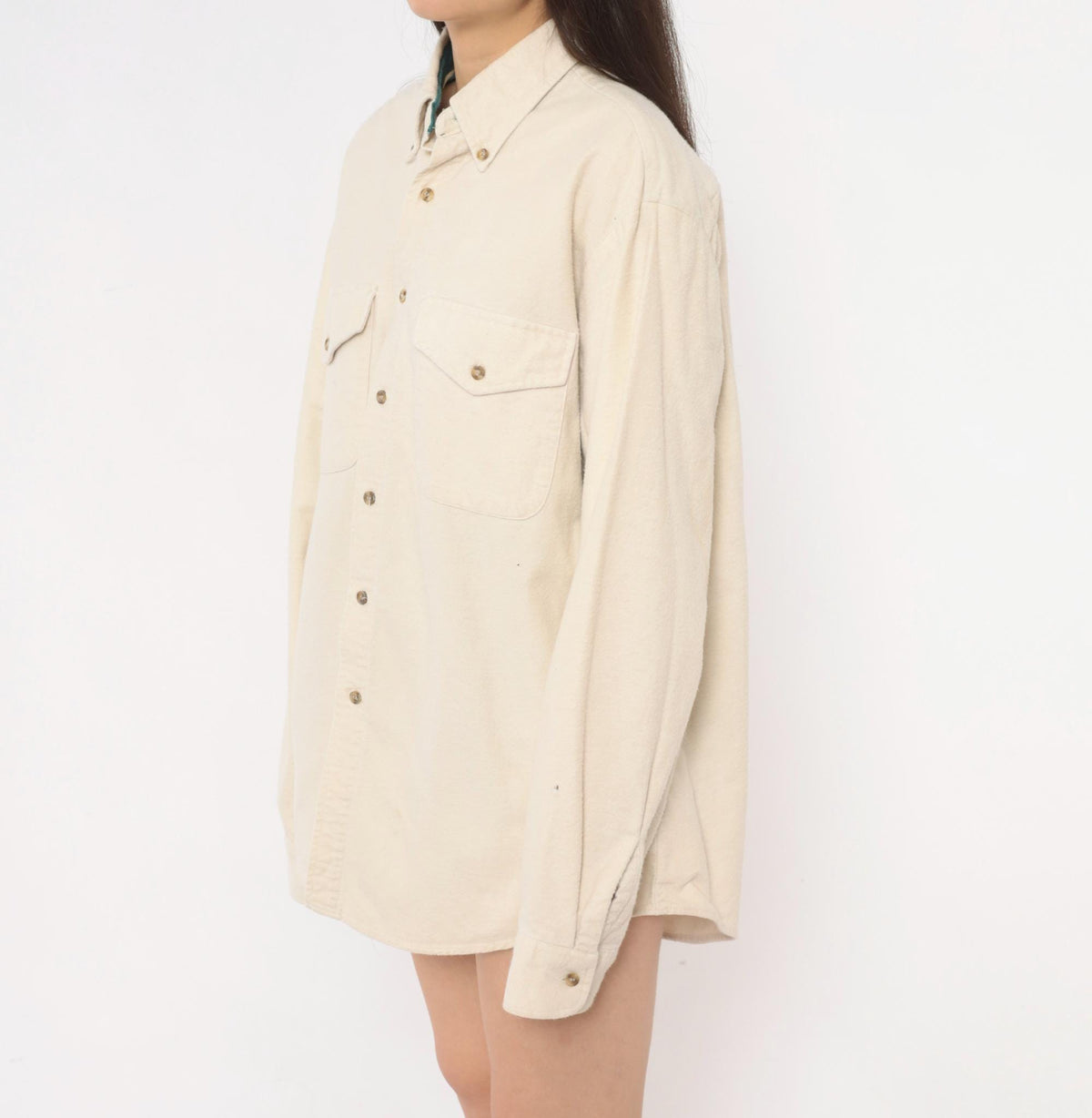 90s John Ashford Sport Cream Flannel Button Up Shirt Cotton Large