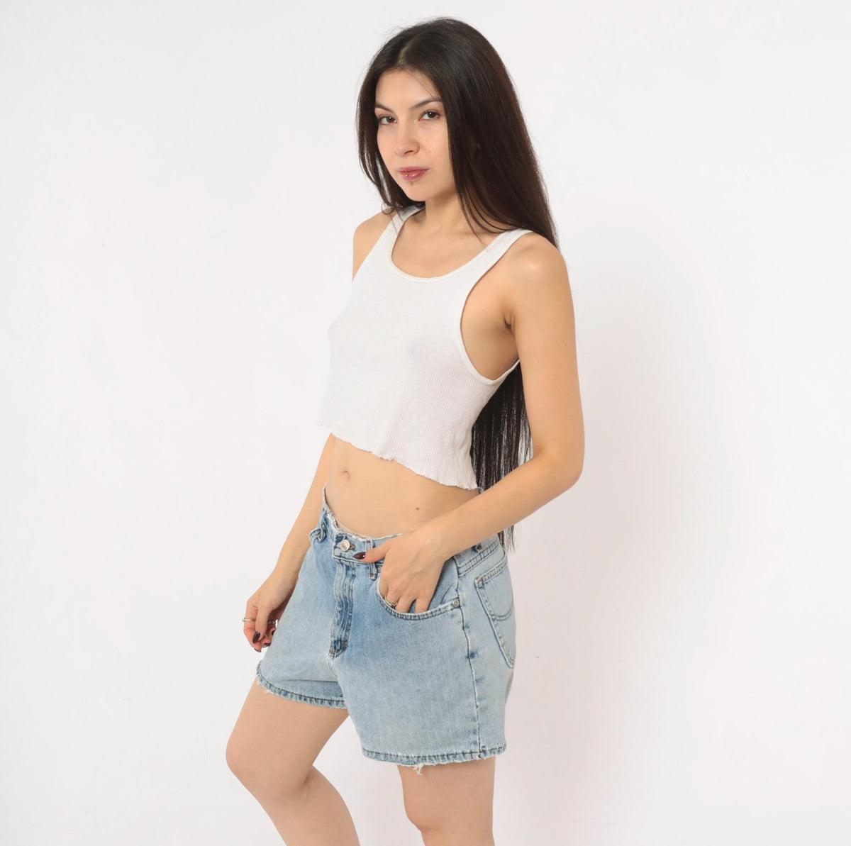 90s Light Wash Denim Cutoff Shorts High Waisted Frayed Raw Hem Medium M
