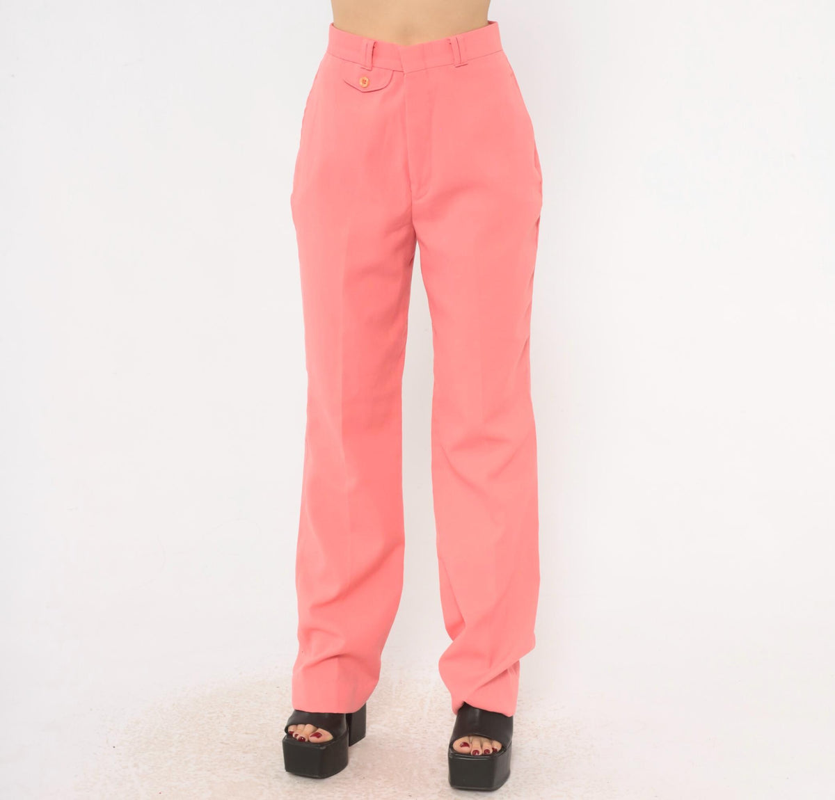 70s Funny Girl Peach High-Waist Straight Trousers Pleated Front Small