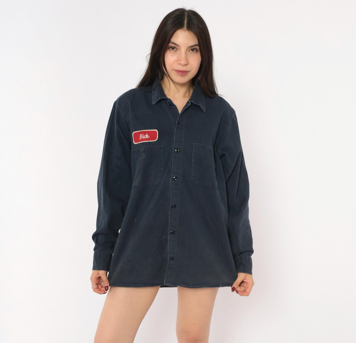 90s Cintas Navy Work Shirt Name Patch Button Front Medium