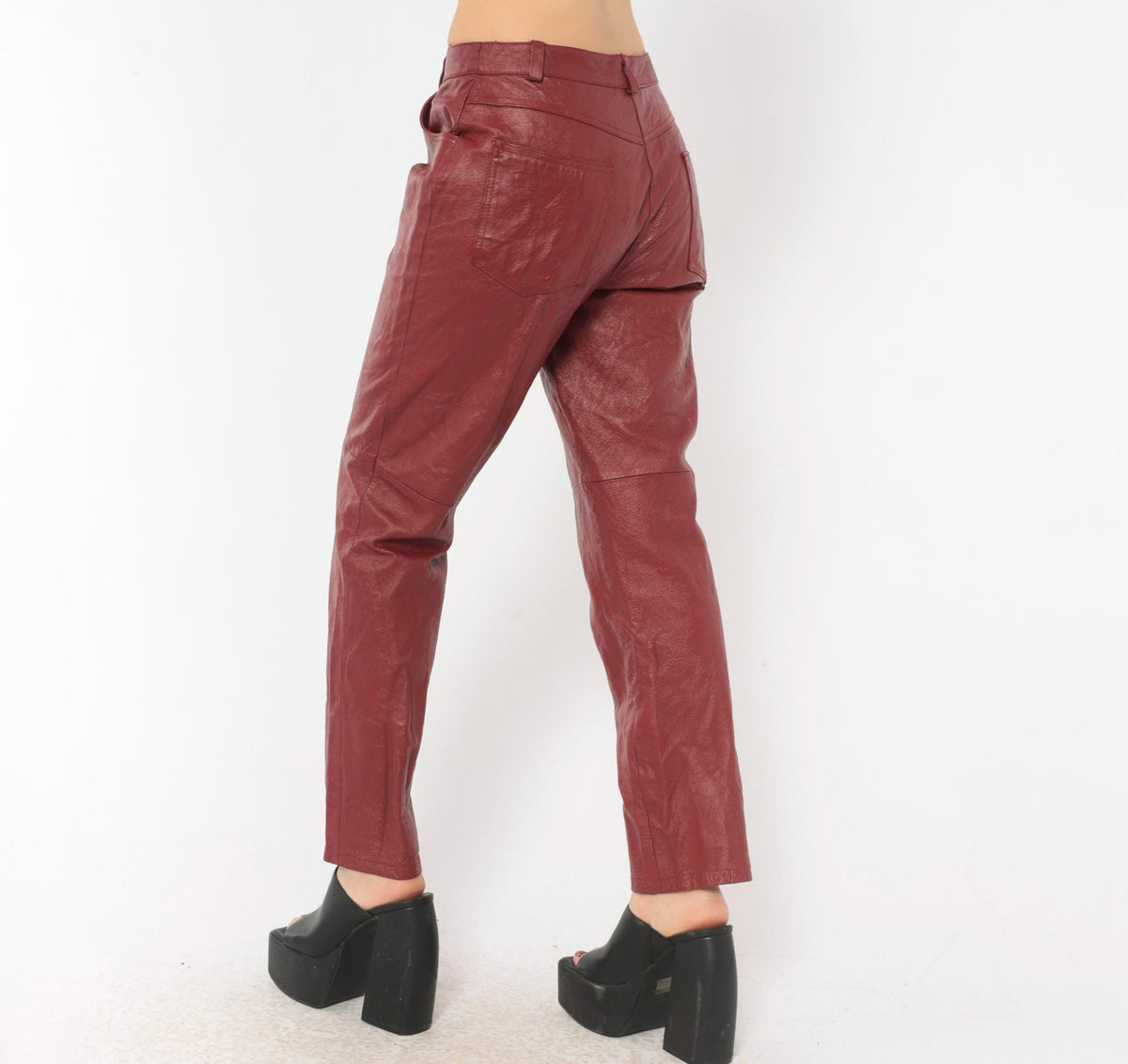2000s Metrostyle Burgundy Leather Pants Straight Leg Low Rise Small Petite
