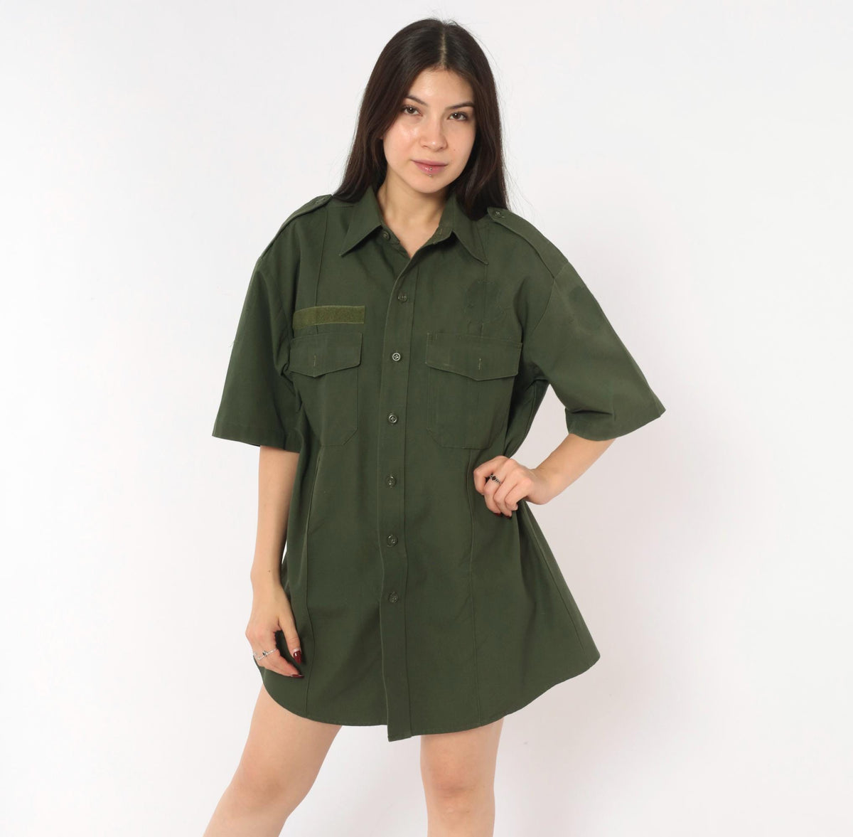 90s Camco Military Shirt Olive Drab Cotton Button-Up Large L