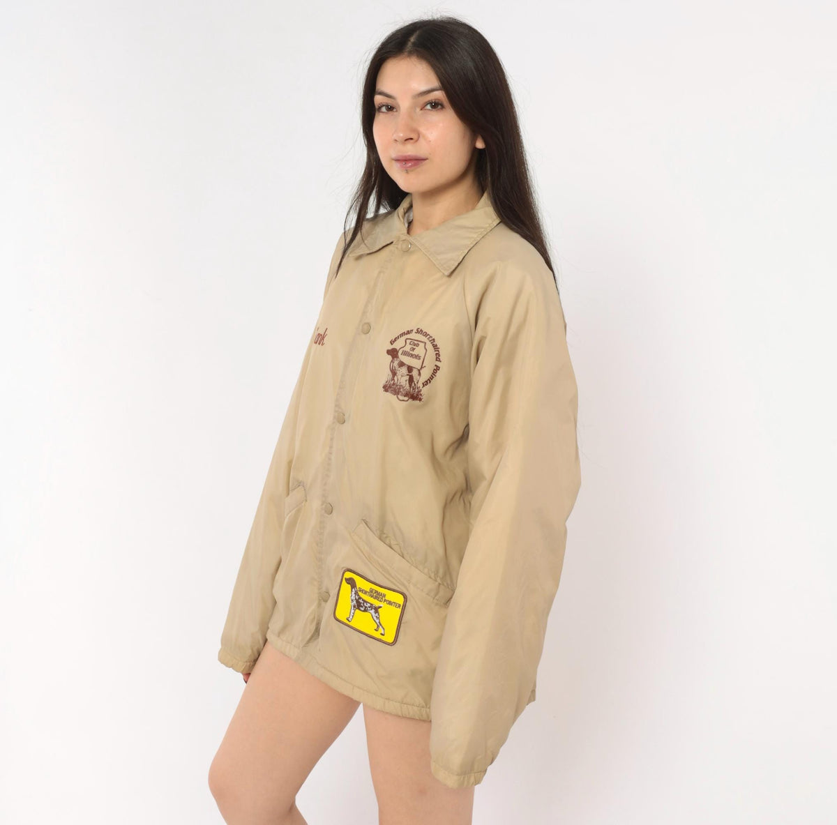 80s Auburn Sportswear Coach Jacket Tan Pointer Club Embroidered Hank Medium