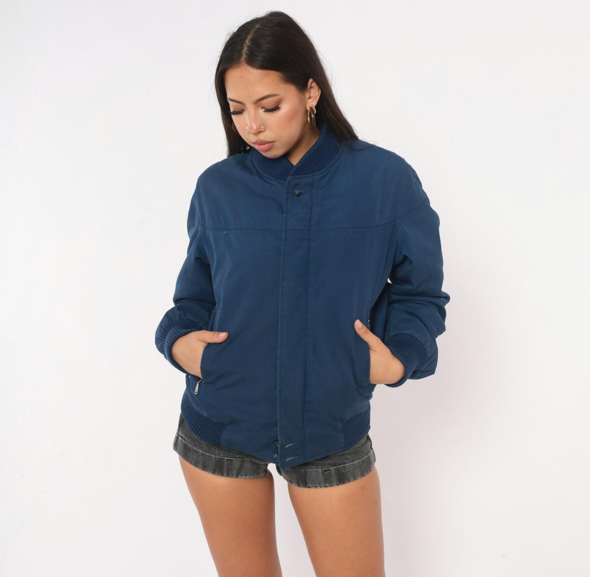 80s Baracuta Bomber Jacket Navy Blue Tartan Lining Medium